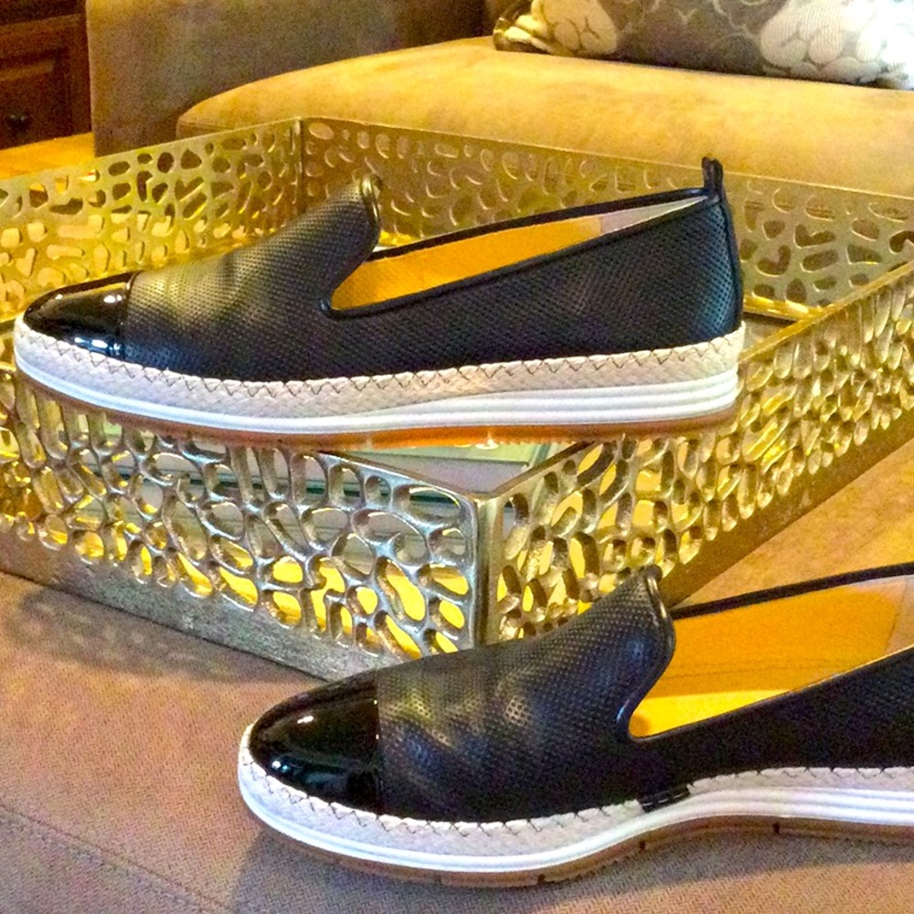 Paul Green-Black Leather/Patten Espadrille Size 9